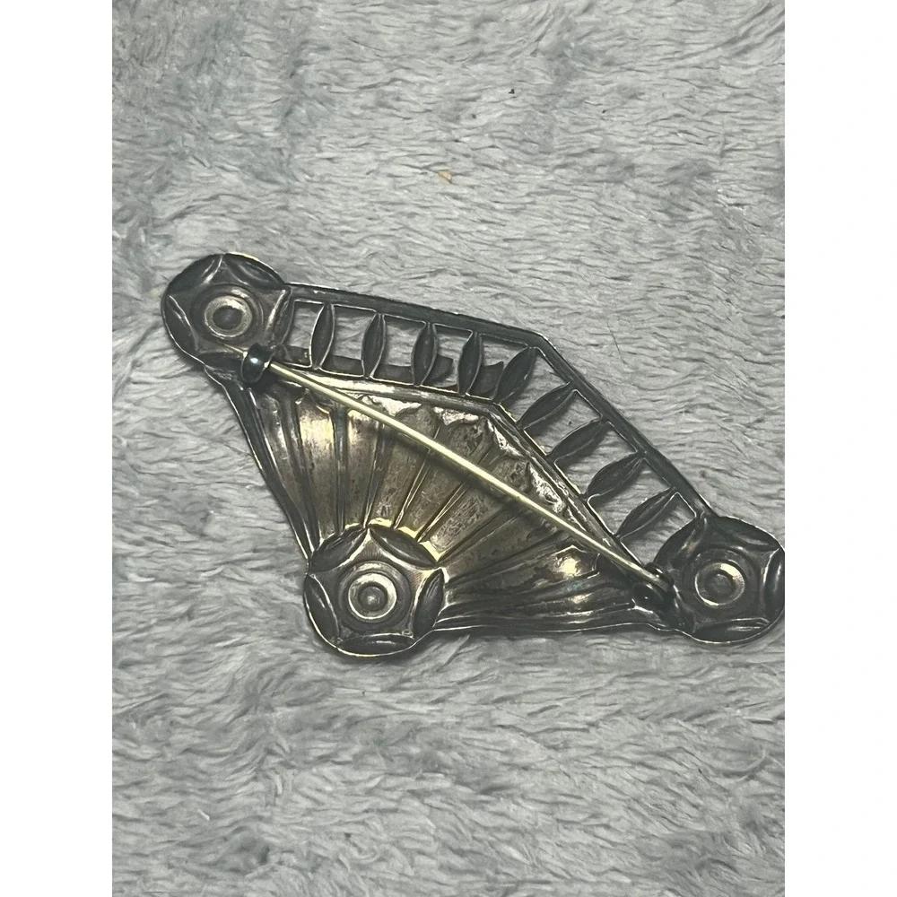Vintage Red Black Enamel Floral Brooch Pin Art Deco Style Statement 3.5in
